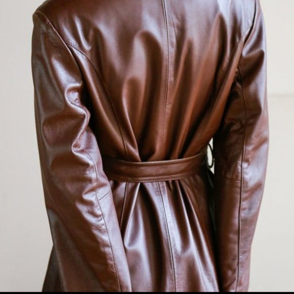 Vintage Chestnut Brown 70s Leather Belted Coat (RELISTED) - Picture 8 of 11